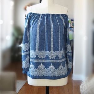 NWOT Faux Denim look Off the Shoulder Top